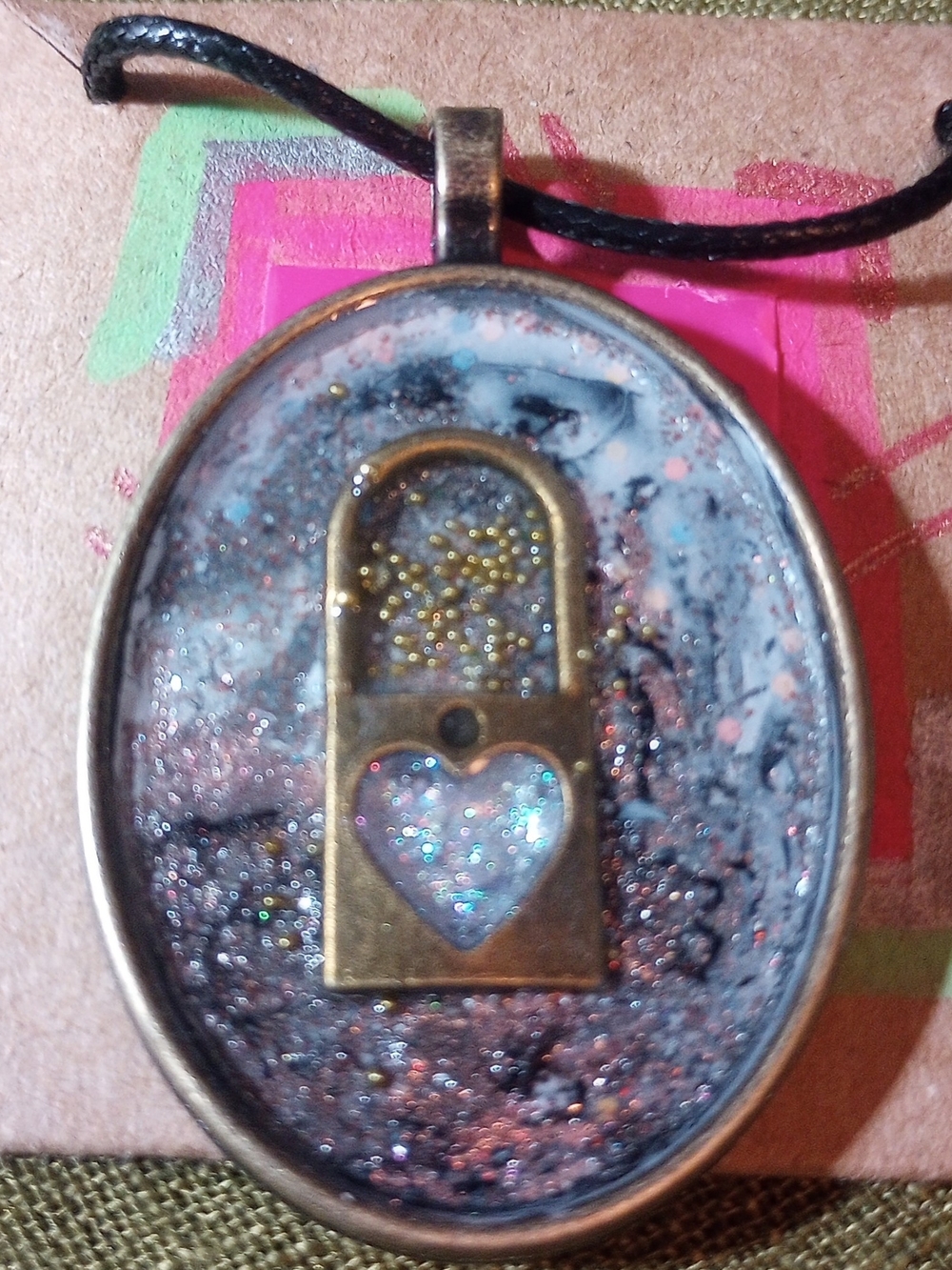 Handmade Heart Lock Pendant Necklace in Mixed Metallic